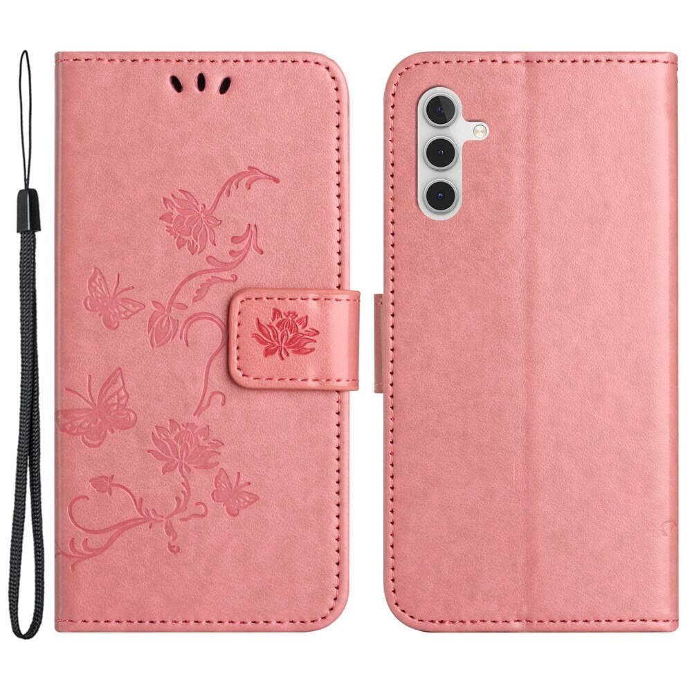 Funda de Cuero con Mariposas Samsung Galaxy S23 FE, Rosa