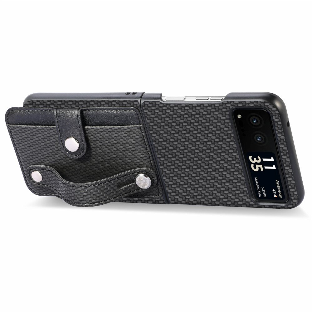 Funda de cuero con ranuras para tarjetas y Finger Strap Motorola Razr 40 negro