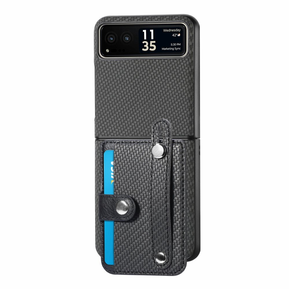 Funda de cuero con ranuras para tarjetas y Finger Strap Motorola Razr 40 negro