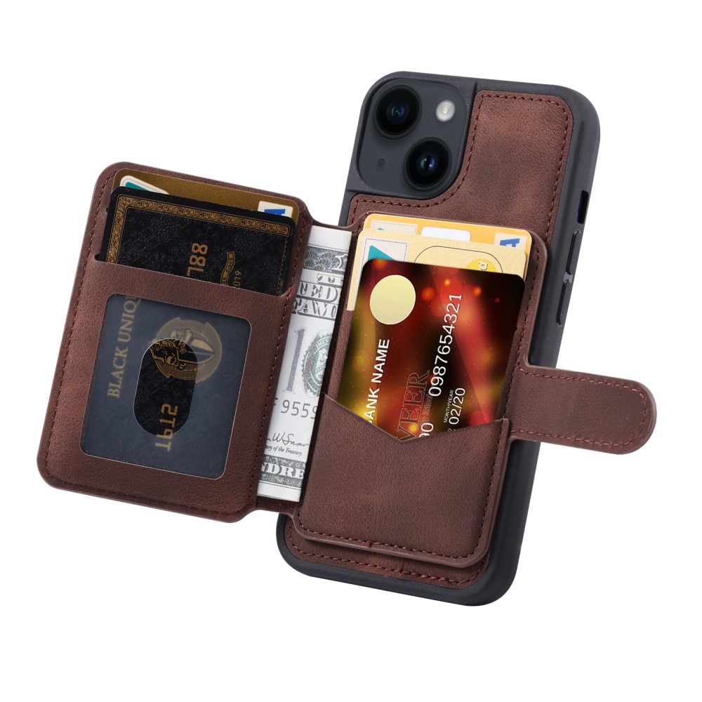 Funda con tarjetero anti-RFID Multi-slot iPhone 15 Plus marrón