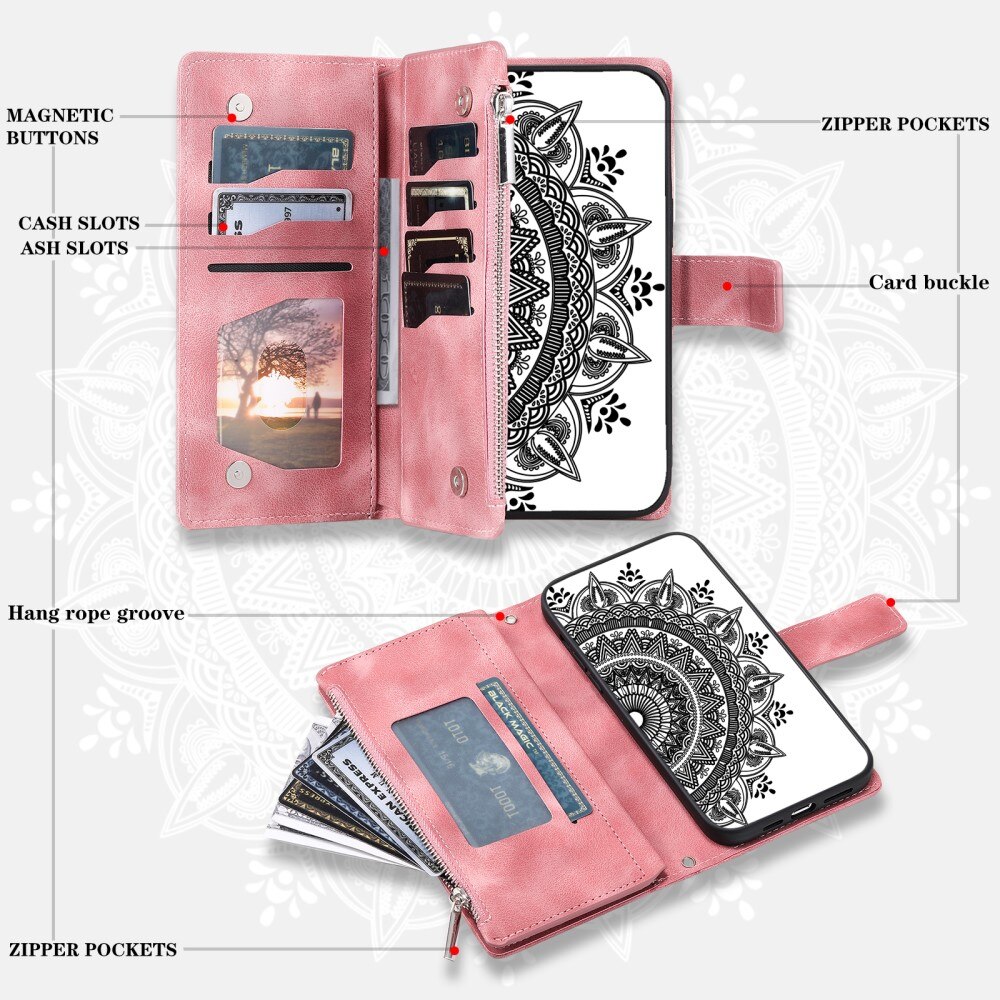 Funda Mandala tipo billetera Samsung Galaxy S23 FE, rosado