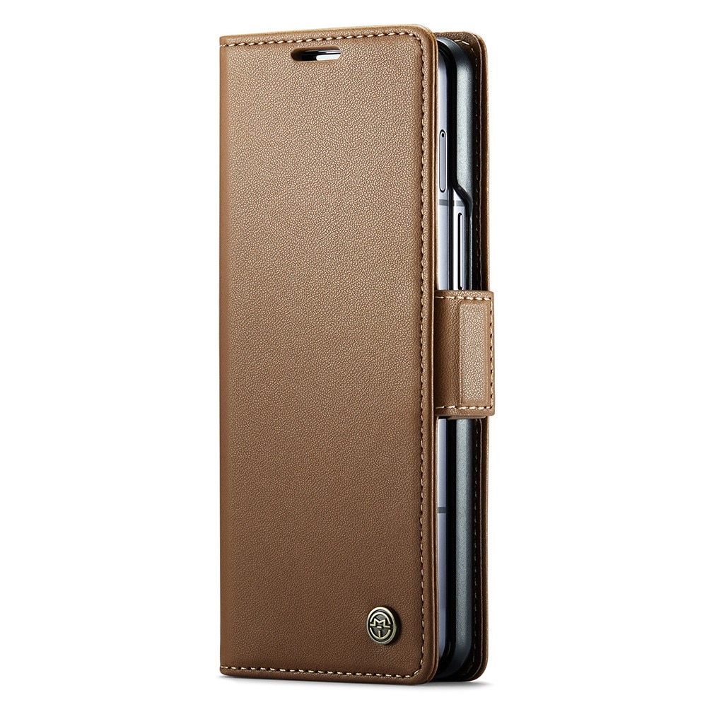 Funda delgada con solapa anti-RFID Samsung Galaxy Z Fold 5 marrón