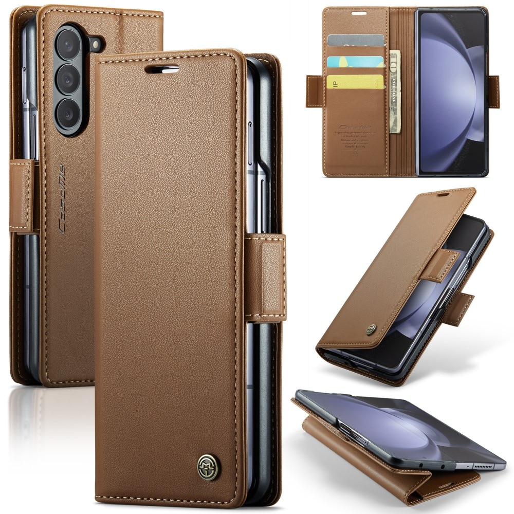 Funda delgada con solapa anti-RFID Samsung Galaxy Z Fold 5 marrón