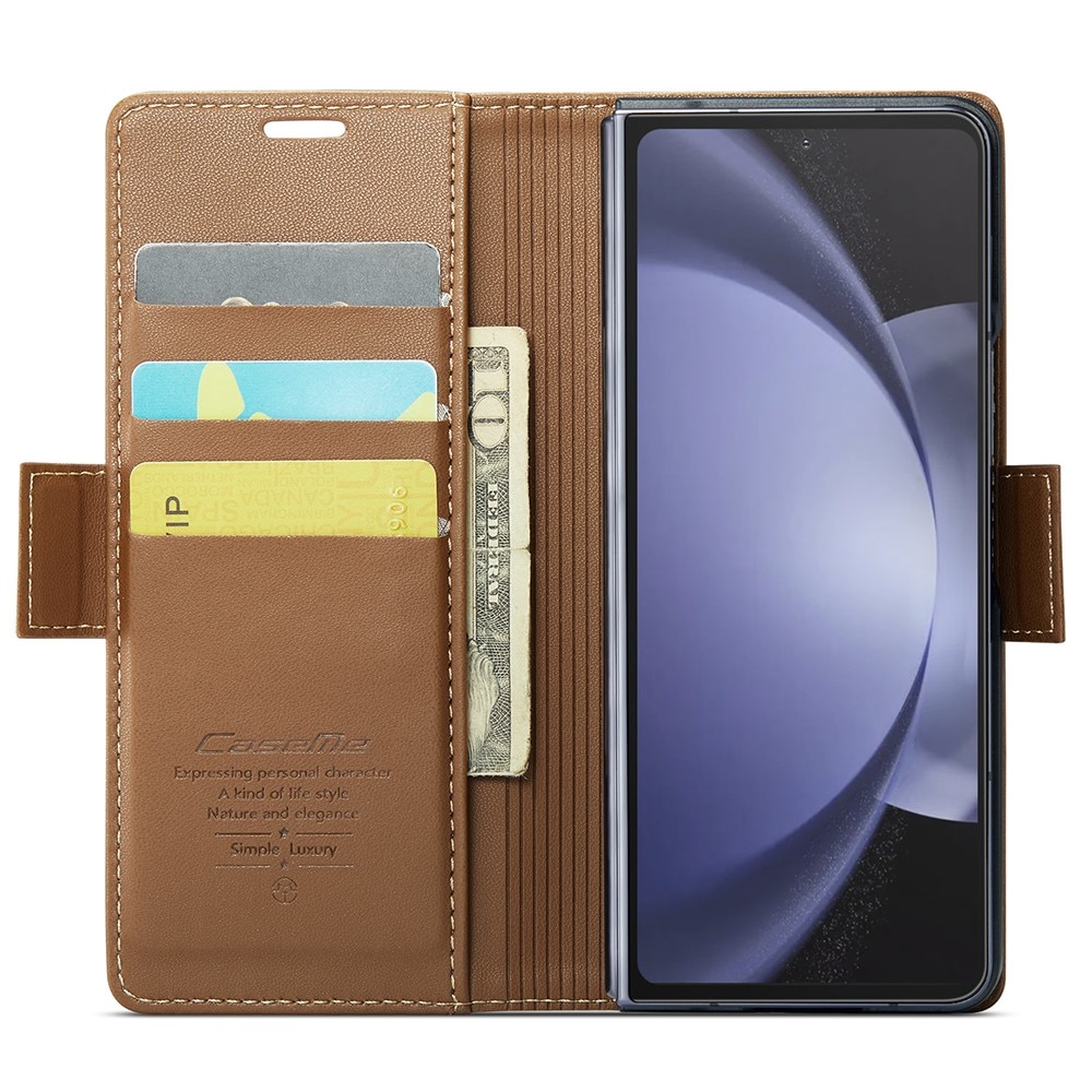 Funda delgada con solapa anti-RFID Samsung Galaxy Z Fold 5 marrón