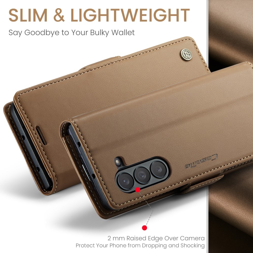 Funda delgada con solapa anti-RFID Samsung Galaxy Z Fold 5 marrón