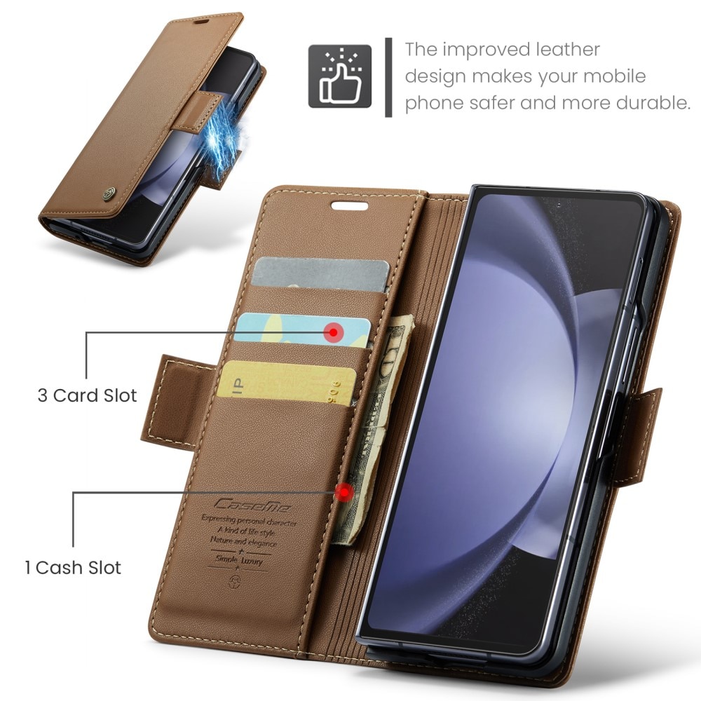 Funda delgada con solapa anti-RFID Samsung Galaxy Z Fold 5 marrón