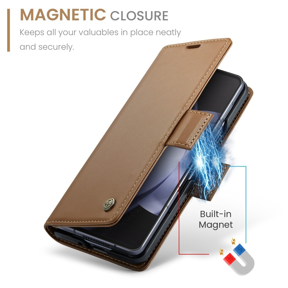 Funda delgada con solapa anti-RFID Samsung Galaxy Z Fold 5 marrón