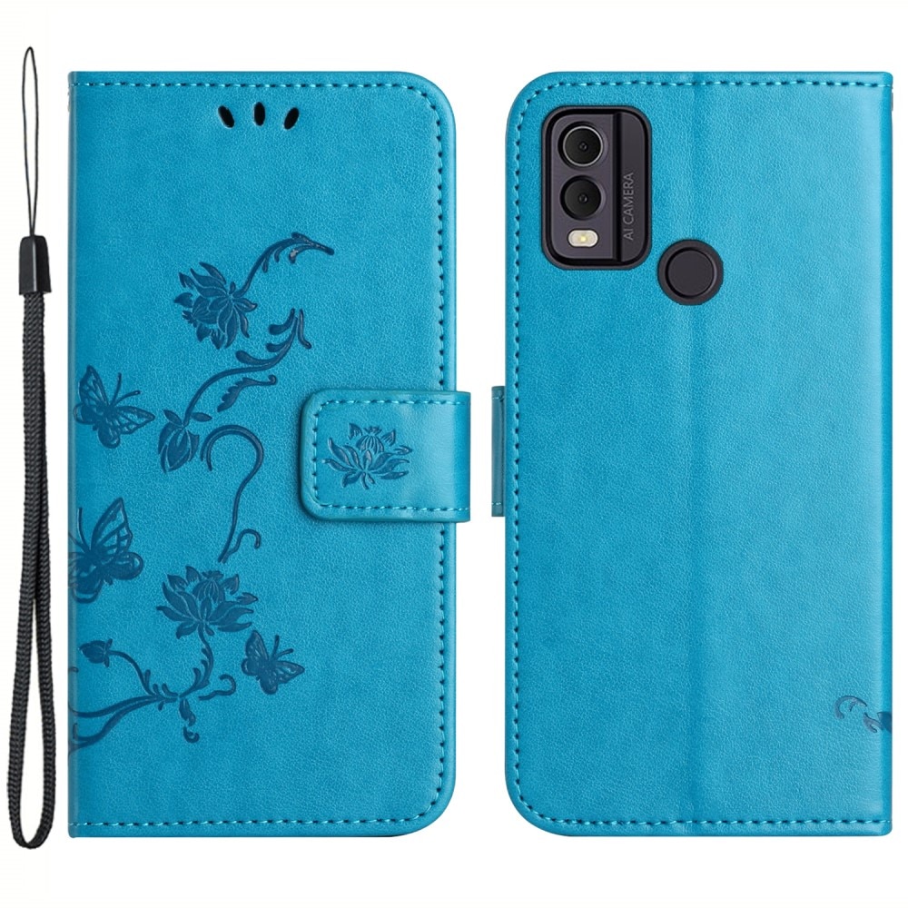 Funda de Cuero con Mariposas Nokia C22, azul