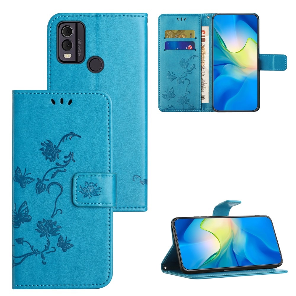 Funda de Cuero con Mariposas Nokia C22, azul