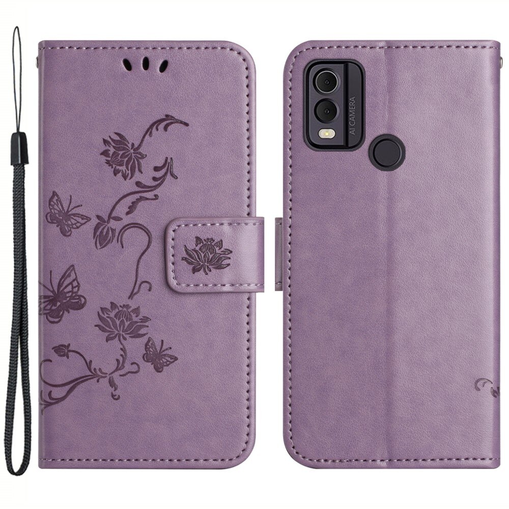 Funda de Cuero con Mariposas  Nokia C22, Púrpura