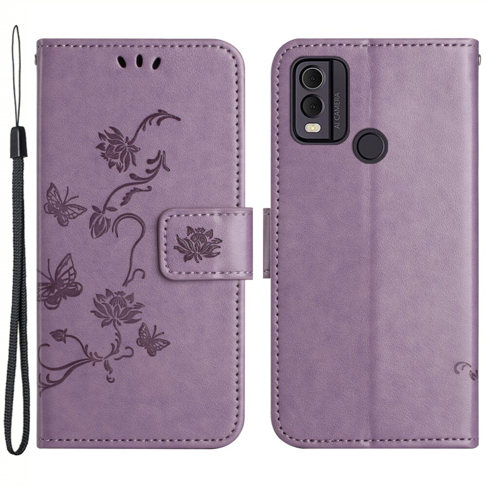 Funda de Cuero con Mariposas Nokia C32, violeta