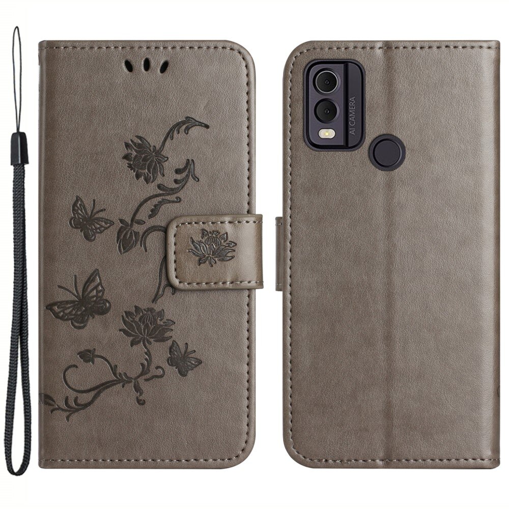 Funda de Cuero con Mariposas Nokia C32, gris