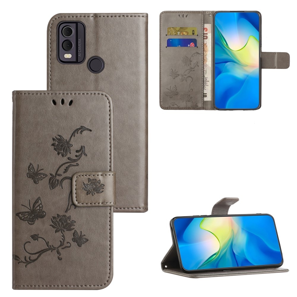 Funda de Cuero con Mariposas Nokia C22, gris