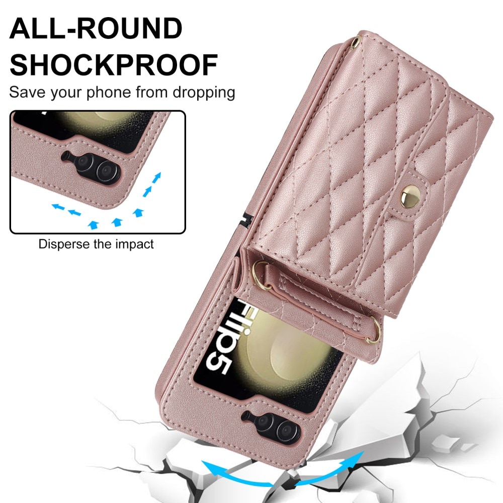 Funda acolchada tipo billetera anti-RFID Samsung Galaxy Z Flip 5 oro rosa