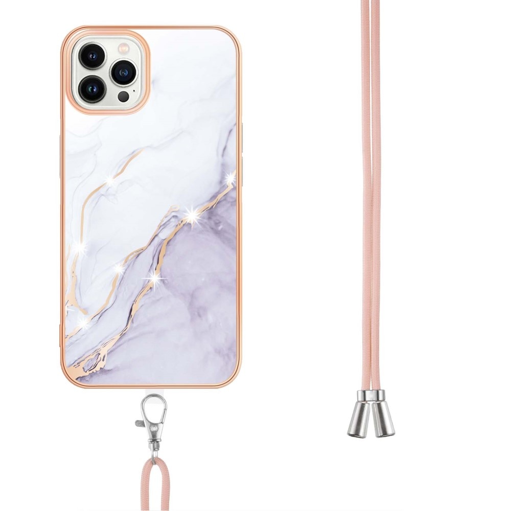 Funda con correa colgante iPhone 15 Pro Max Mármol blanco