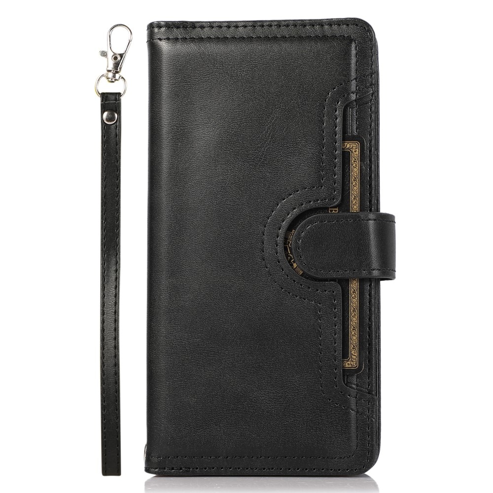 Zipper Multi-Slot tipo cartera de cuero iPhone 15 negro