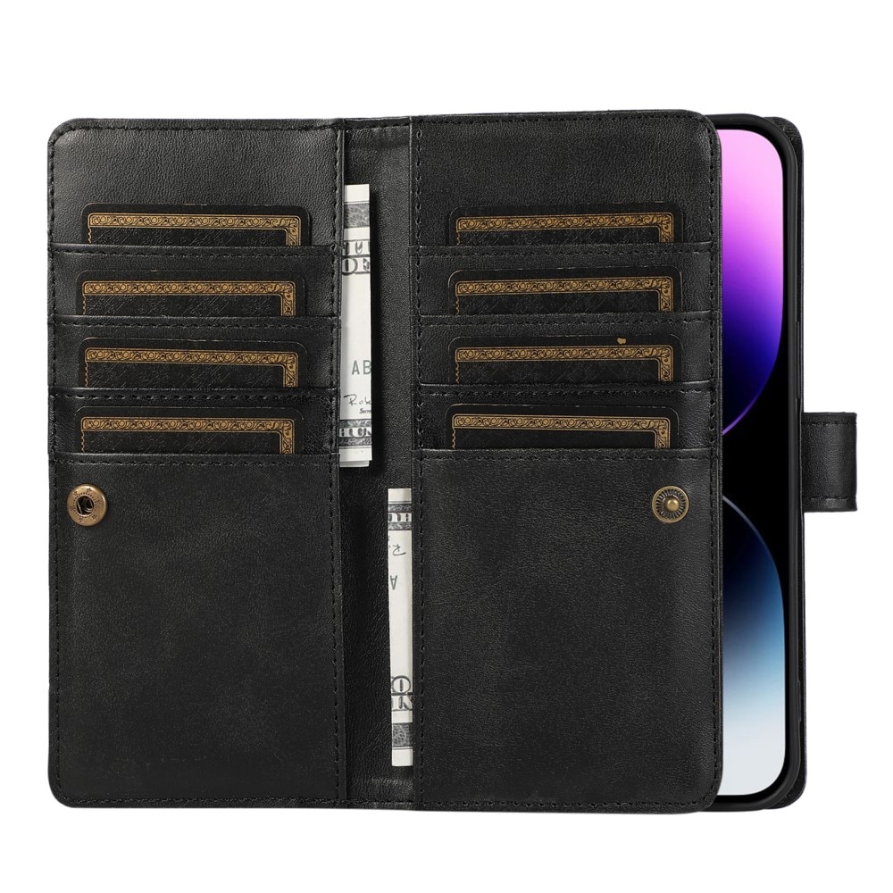 Zipper Multi-Slot tipo cartera de cuero iPhone 15 Pro negro