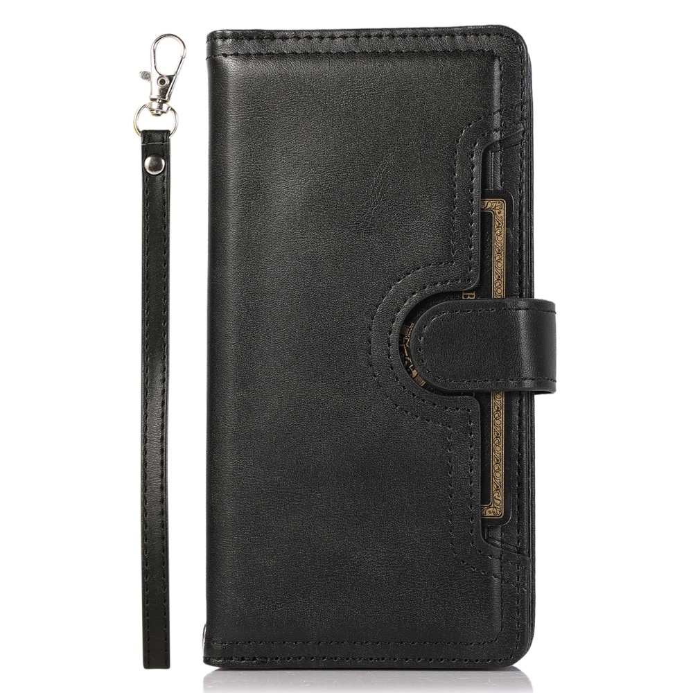 Zipper Multi-Slot tipo cartera de cuero iPhone 15 Pro negro