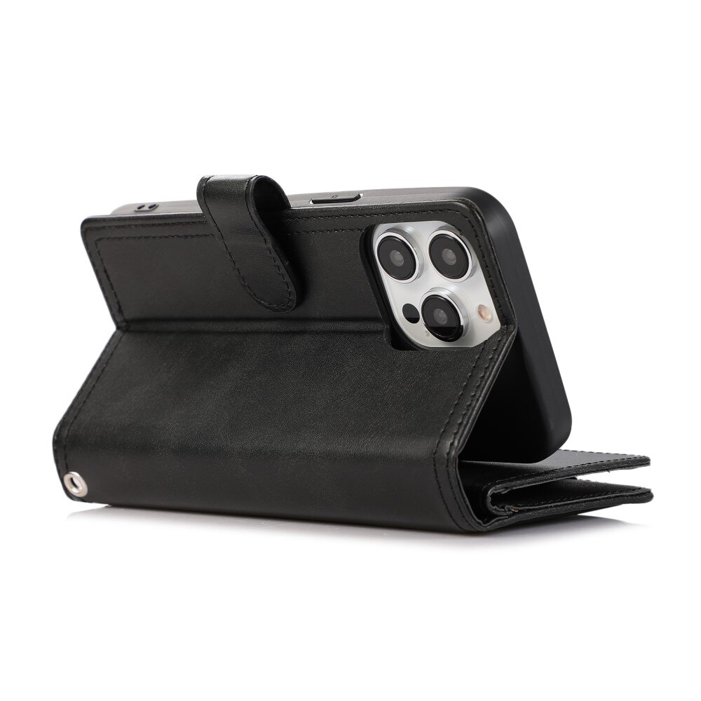 Zipper Multi-Slot tipo cartera de cuero iPhone 15 Pro Max negro