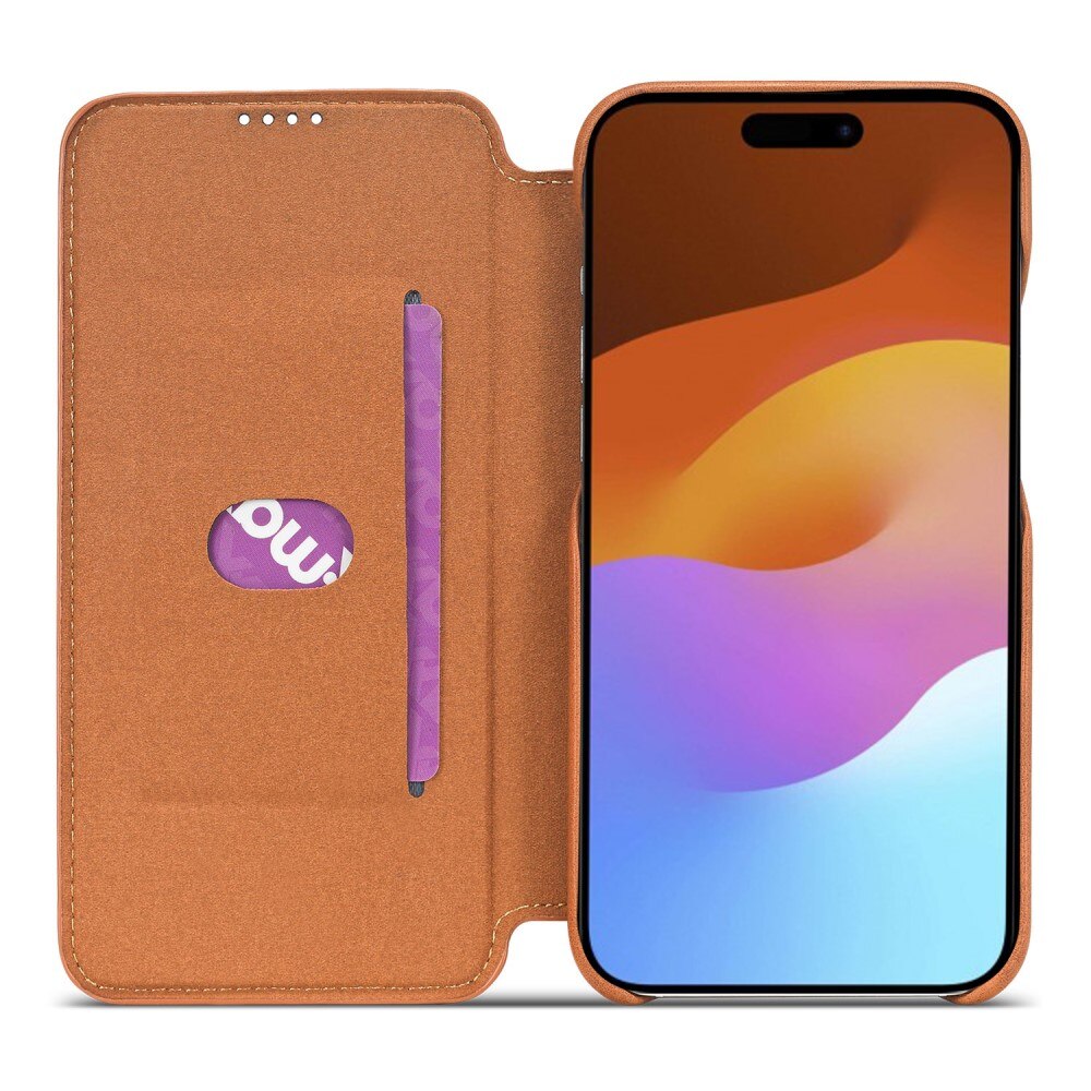 Funda delgada con solapa iPhone 15 Plus coñac