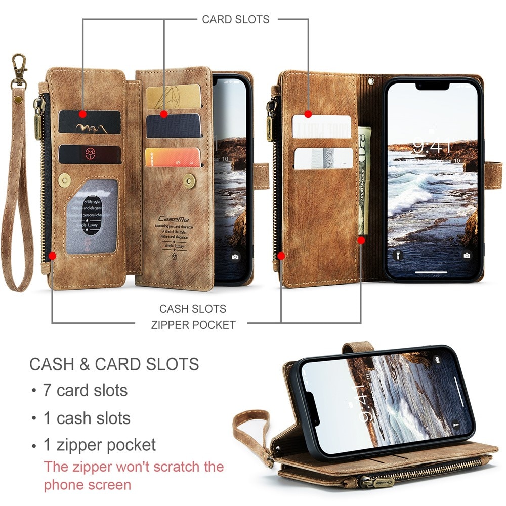 Cartera Zipper iPhone 15 Marrón