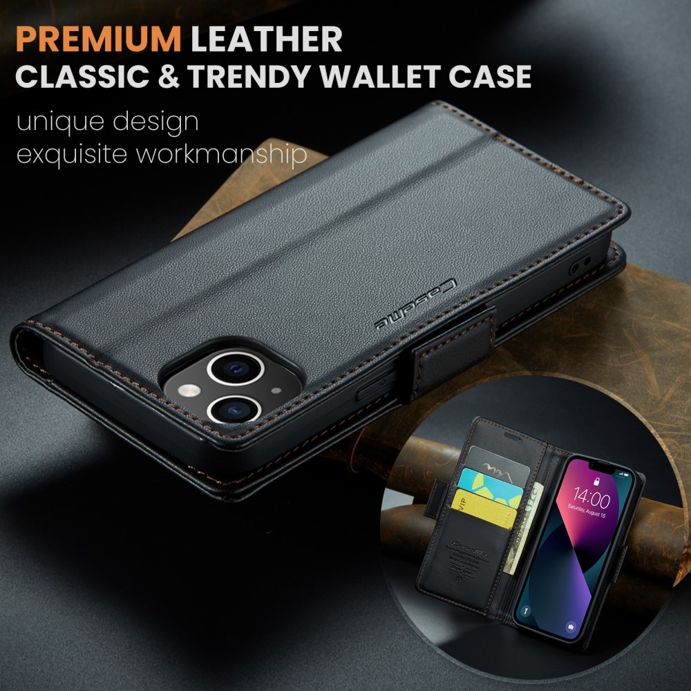 Funda delgada con solapa anti-RFID iPhone 15 Negro