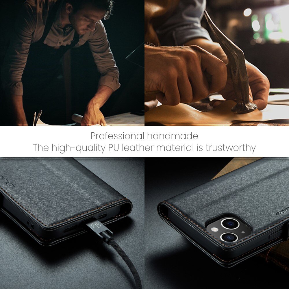 Funda delgada con solapa anti-RFID iPhone 15 Negro