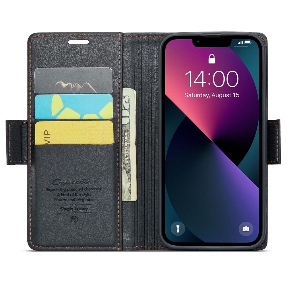 Funda delgada con solapa anti-RFID iPhone 15 Negro