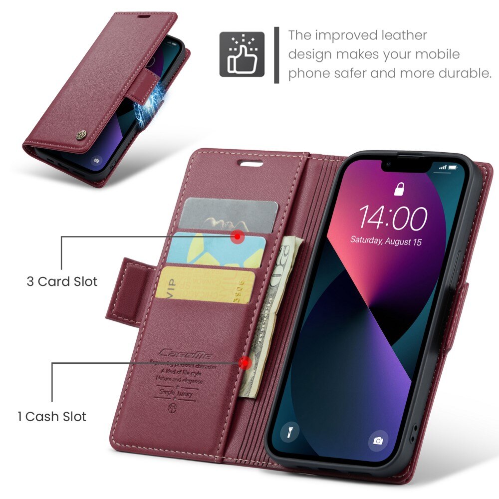 Funda delgada con solapa anti-RFID iPhone 15 Rojo