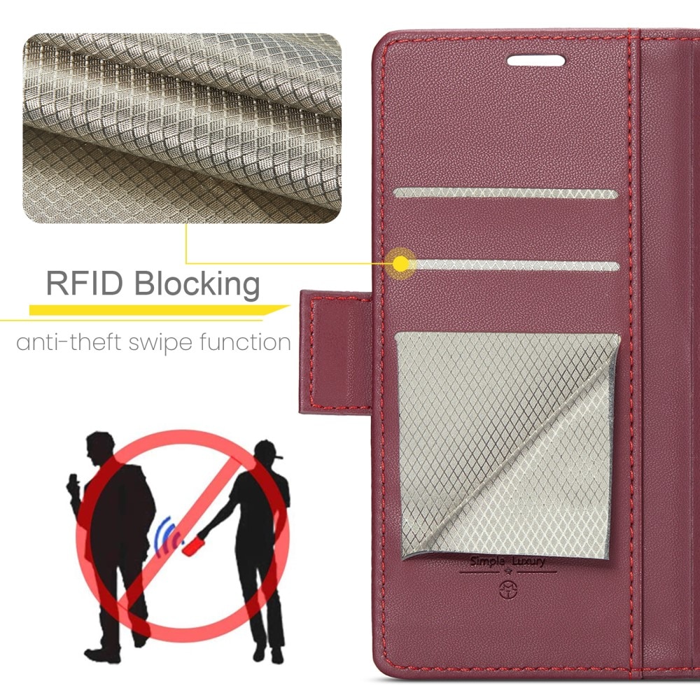 Funda delgada con solapa anti-RFID iPhone 15 rojo