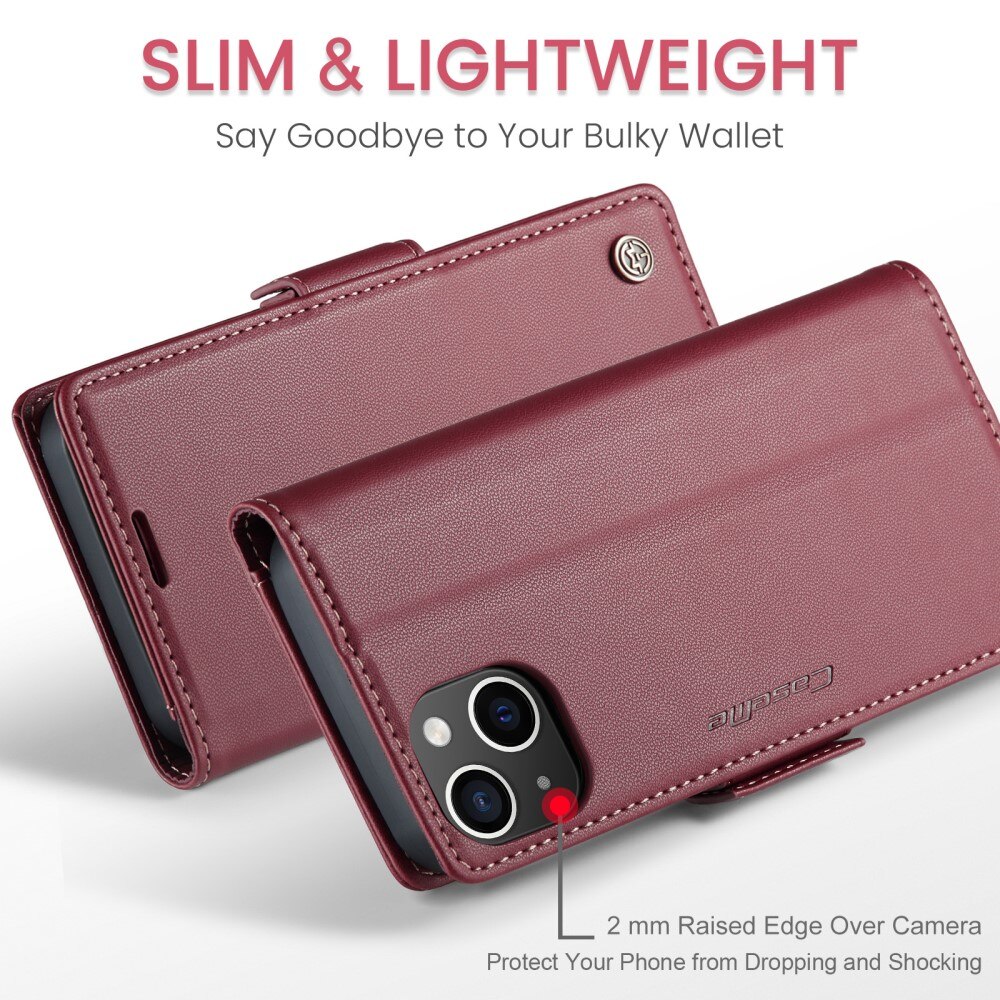 Funda delgada con solapa anti-RFID iPhone 15 Rojo