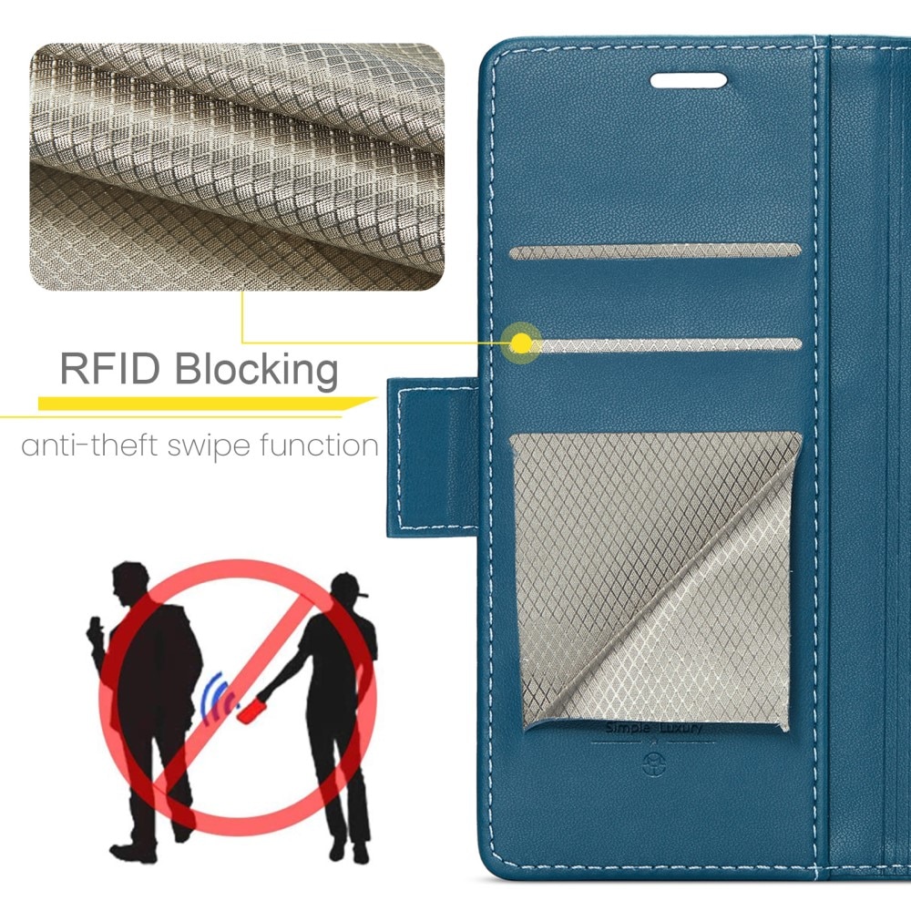 Funda delgada con solapa anti-RFID iPhone 15 azul