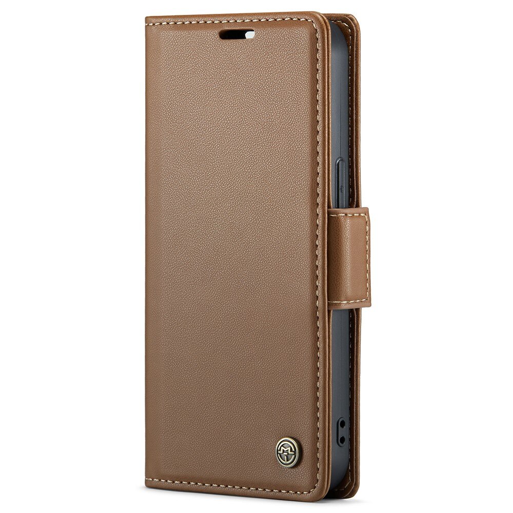 Funda delgada con solapa anti-RFID iPhone 15 Marrón