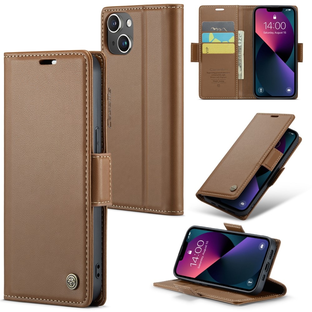 Funda delgada con solapa anti-RFID iPhone 15 Marrón