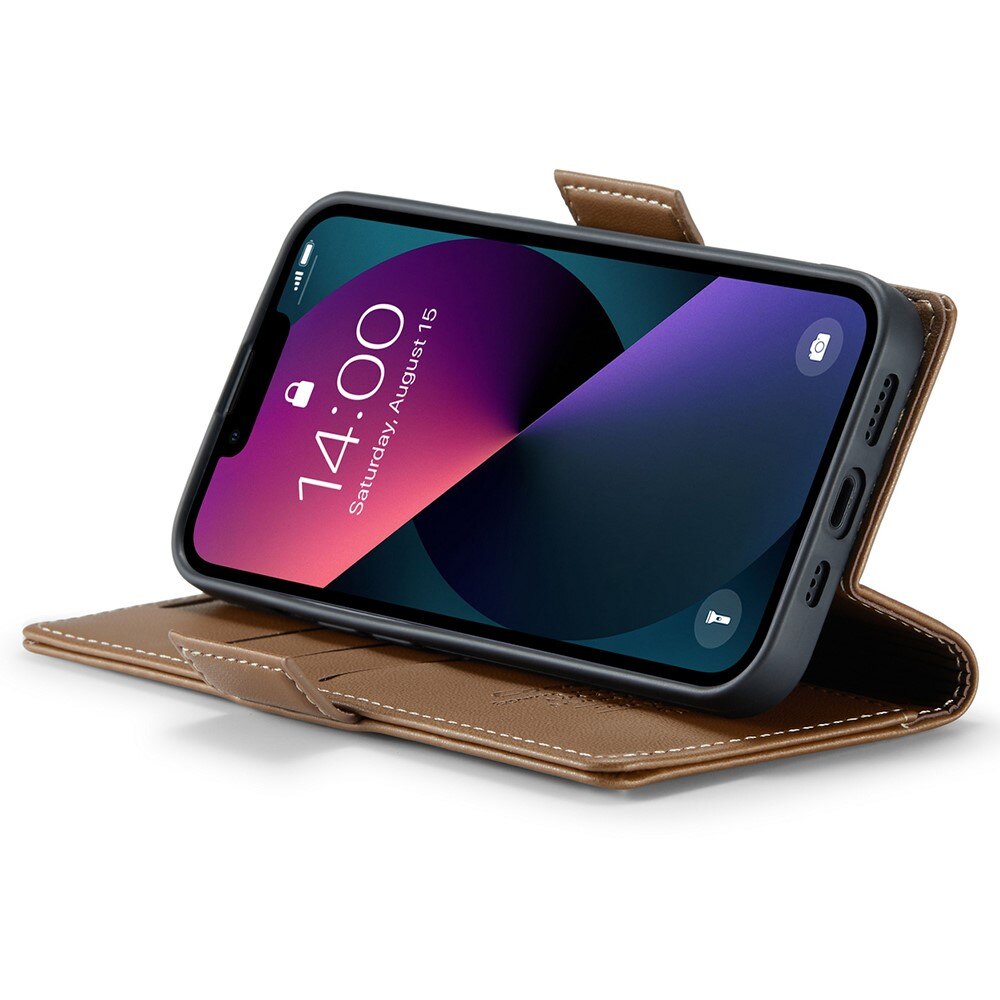 Funda delgada con solapa anti-RFID iPhone 15 Marrón
