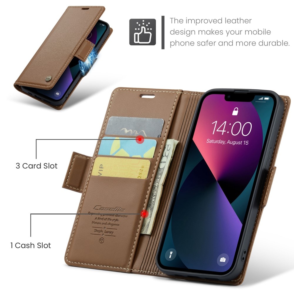 Funda delgada con solapa anti-RFID iPhone 15 Marrón