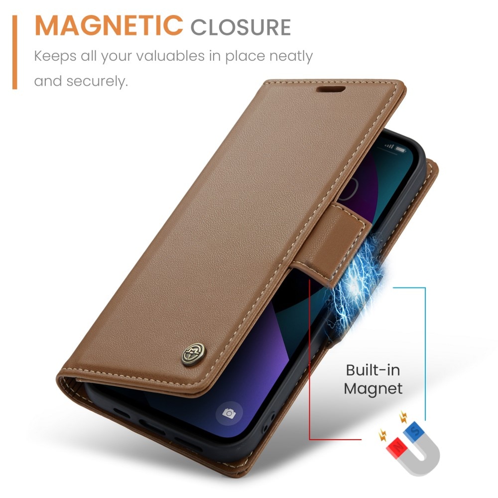 Funda delgada con solapa anti-RFID iPhone 15 marrón