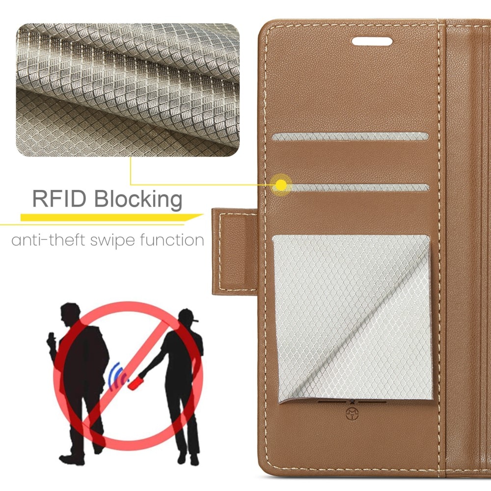 Funda delgada con solapa anti-RFID iPhone 15 marrón