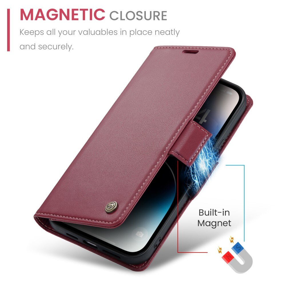 Funda delgada con solapa anti-RFID iPhone 15 Pro rojo