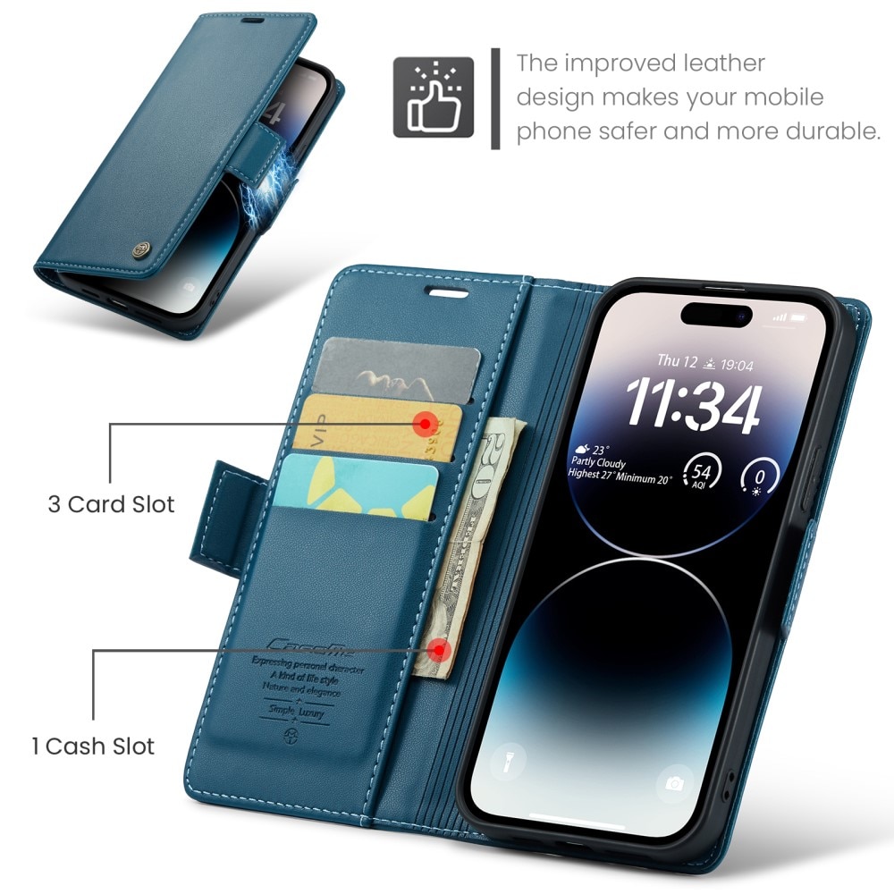 Funda delgada con solapa anti-RFID iPhone 15 Pro azul