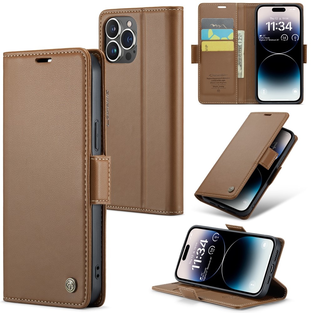 Funda delgada con solapa anti-RFID iPhone 15 Pro Marrón