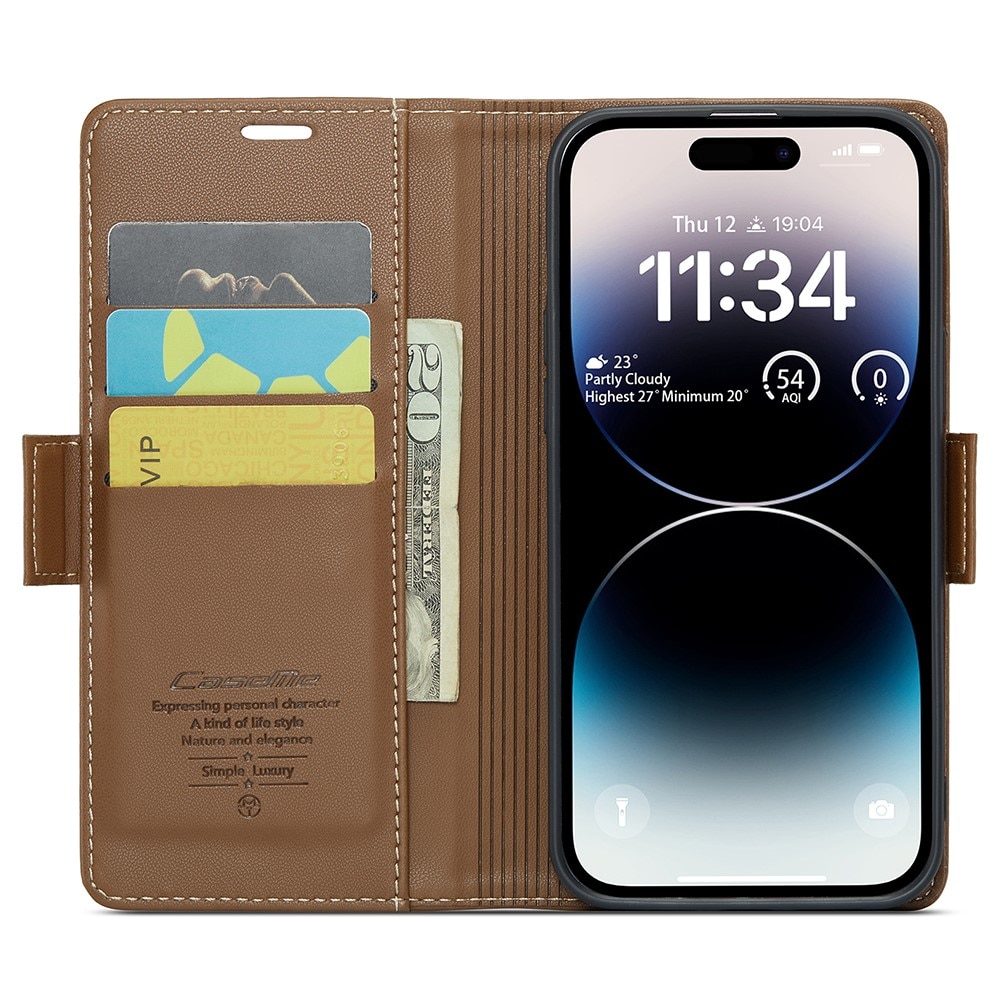 Funda delgada con solapa anti-RFID iPhone 15 Pro Marrón