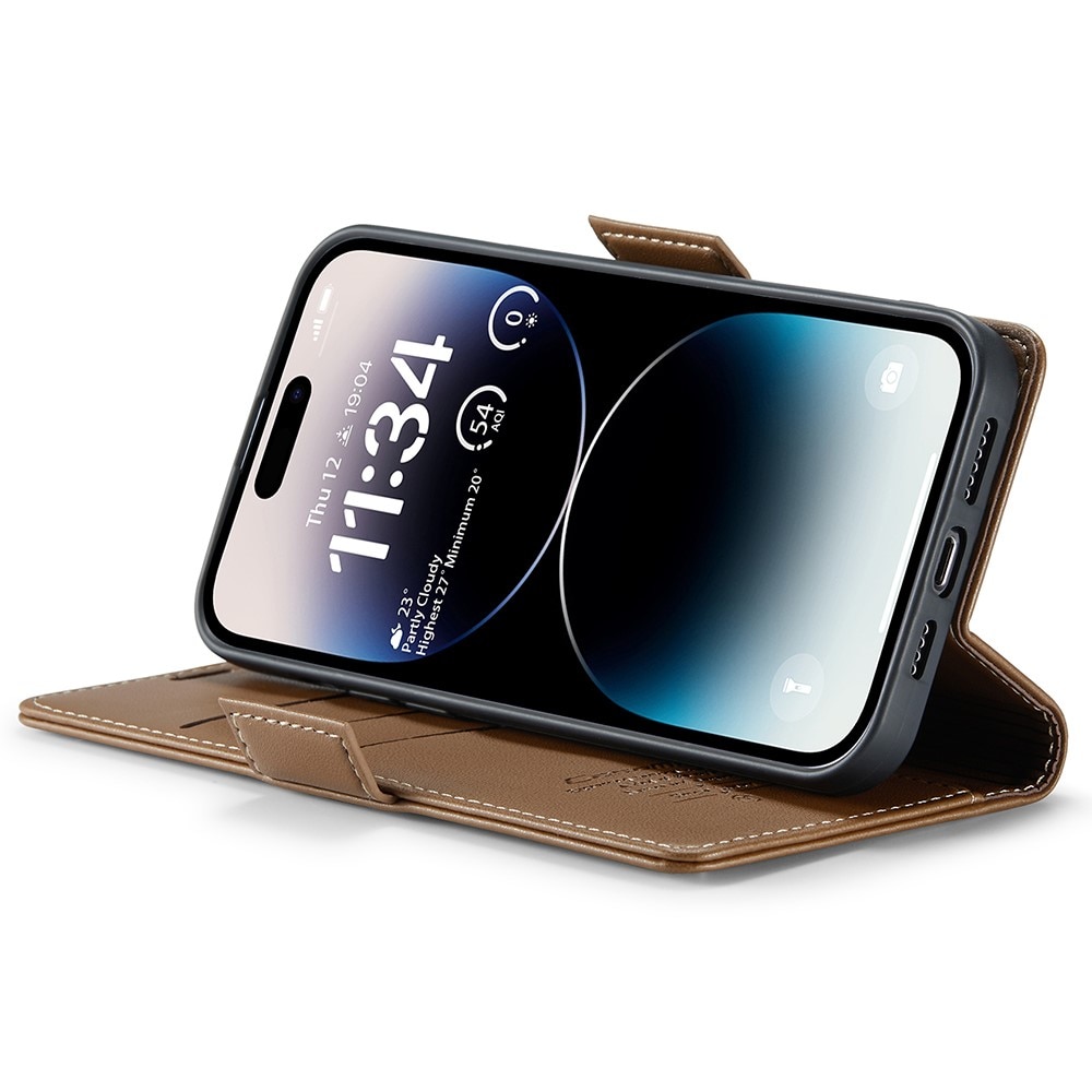 Funda delgada con solapa anti-RFID iPhone 15 Pro Marrón