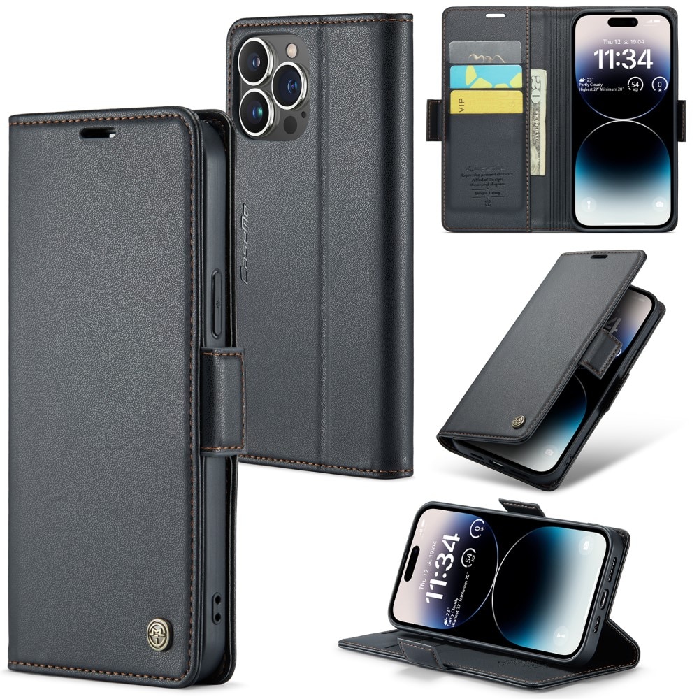 Funda delgada con solapa anti-RFID iPhone 15 Pro Max Negro