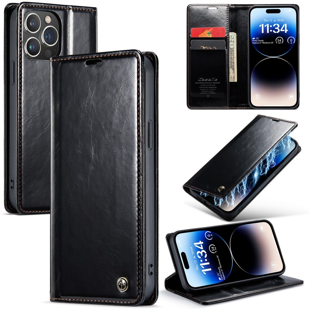 Funda de cuero iPhone 15 Pro Max negro