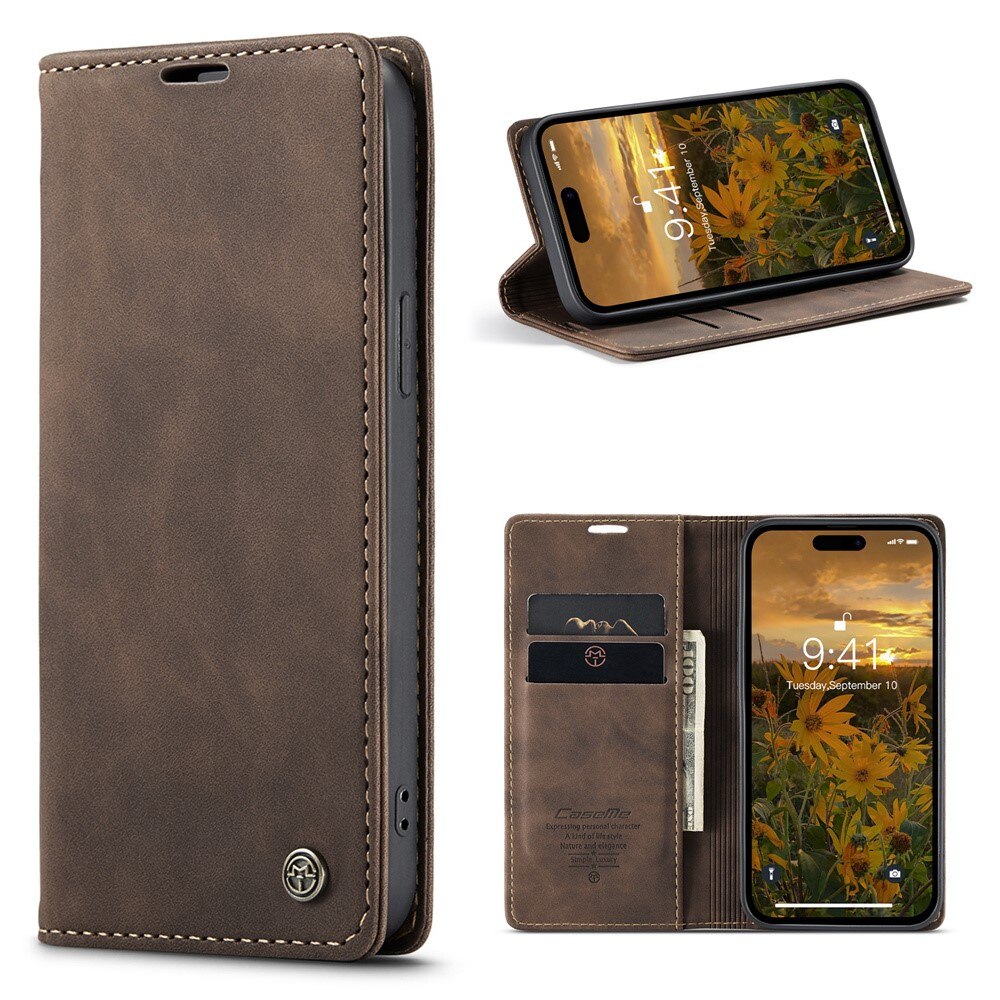 Funda delgada con solapa iPhone 15 Pro Marrón