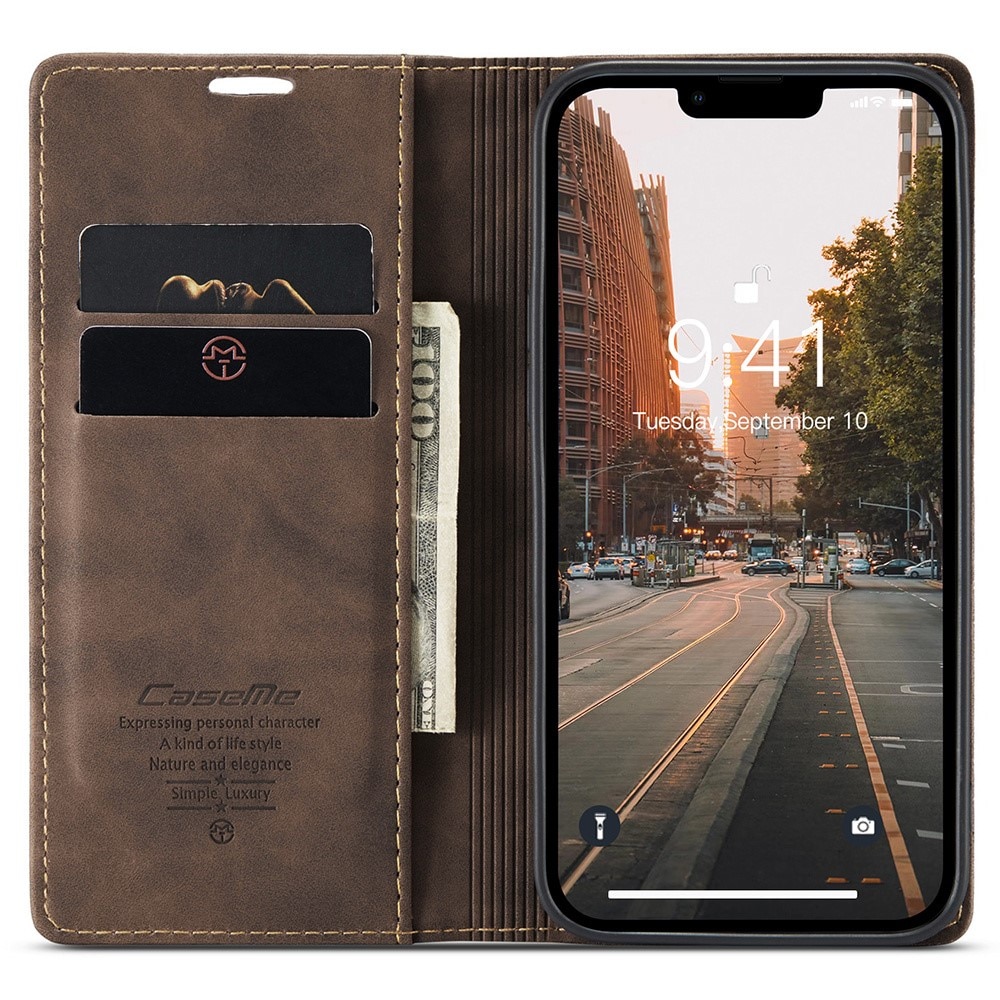 Funda delgada con solapa iPhone 15 marrón