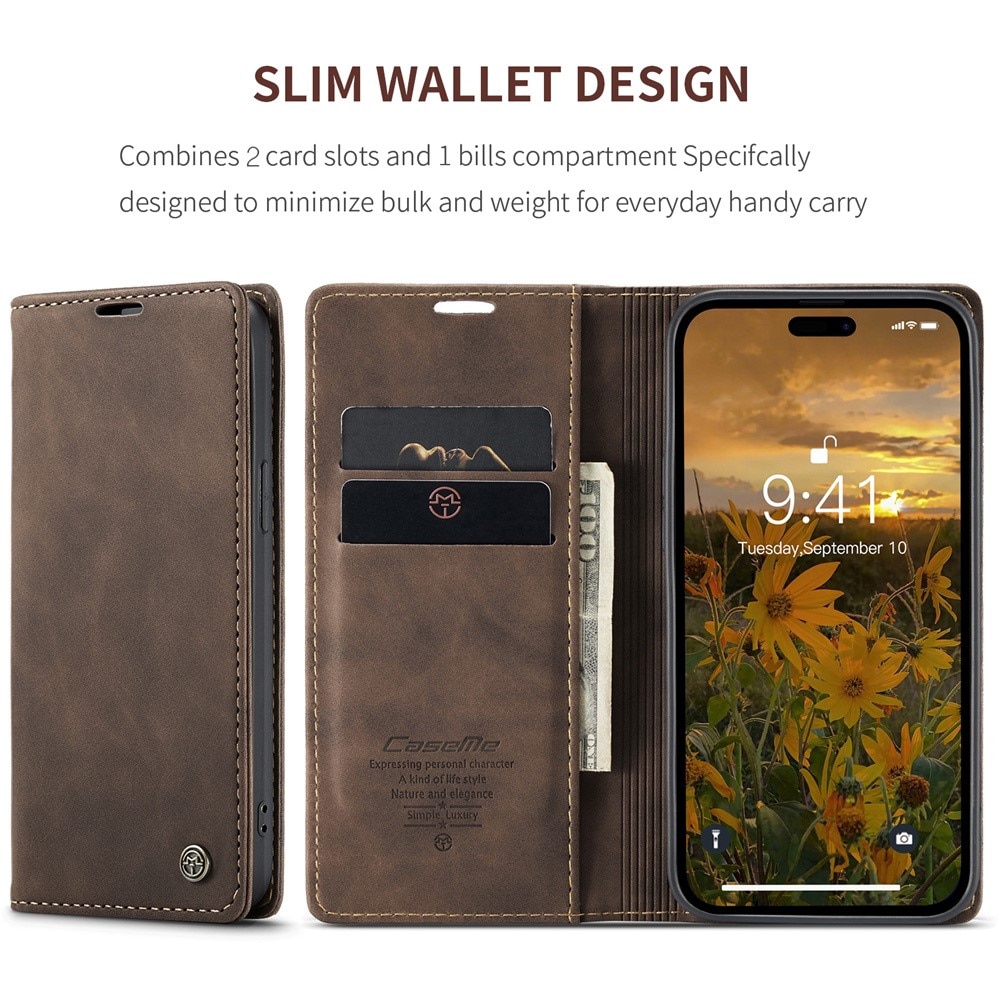 Funda delgada con solapa iPhone 15 Pro Max Marrón