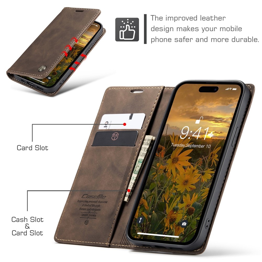 Funda delgada con solapa iPhone 15 Pro Max Marrón
