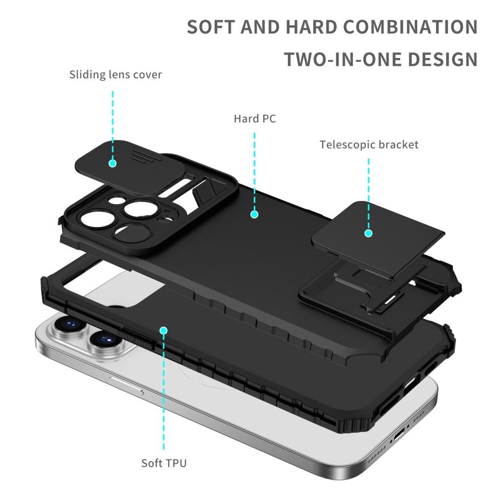 Funda Kickstand con Protector Cámara iPhone 15 Pro Max Negro